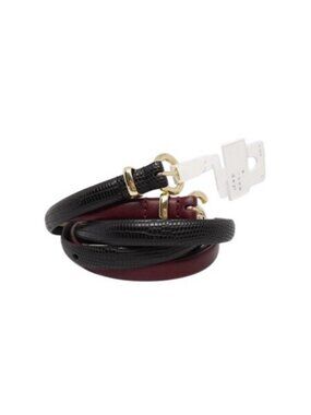 Set Of Two Womens Reversible Leather Belts With Gold Buckles